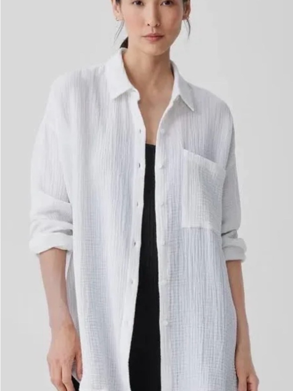 Eileen Fisher White Textured Button-Down Shirt